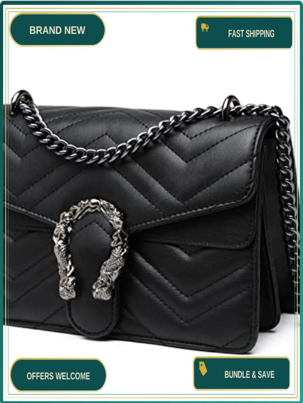 Snake Print Faux Leather Chain Crossbody Clutch Purse Evening Handbag